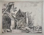 Frederick Bloemaert (ca. 1615-1690), after Abraham Bloemaert (1566-1651) - Antique print, engraving | Man in front of ruined houses (man voor huis in slechte staat), published after 1635, 1 p.