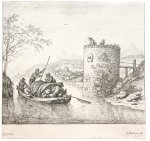 Jan van Almeloveen (ca. 1652-1683), after Herman Saftleven (1609-1685) - Antique prints, etching | Various views of the Rhine (complete set) (Diverse gezichten aan de Rijn), published ca. 1670, 4 pp.