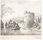 Jan van Almeloveen (ca. 1652-1683), after Herman Saftleven (1609-1685) - Antique prints, etching | Various views of the Rhine (complete set) (Diverse gezichten aan de Rijn), published ca. 1670, 4 pp.