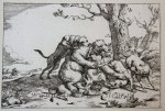 Bye, Marcus de (1639-1670) after Potter, Paulus (1625-1654) - Hunting bulls, wolves, wild boars and bears [complete set of four etchings]/Jagende stieren, wolven en beren, ca 1660.