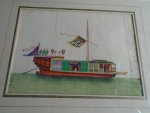 N.v.t. - Chinese Jonk. Aquarel op rijstpapier. Aquarellen, tekeningen, prenten.