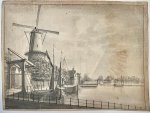 Anonymous artist - Antique drawing, watercolor I View of Delft with the Schiedamse and the Rotterdamse Poort, 19th century, 1 p.