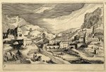 Simon Wijnants Frisius (1580-1629) after Matthijs Bril (1550-1584) - Antique print, etching | City in a river valley, published 1611, 1 p.