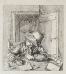 Unknown master - [Original etching and engraving/originale ets en gravure] A child writing/Schrijvend kind.