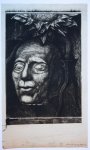 Laurent Verwey van Udenhout (1884-1913) - [Modern print, etching and drypoint] Deathmask with sunflower and dagger, published ca. 1900.