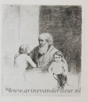 Moorrees, Christiaan Wilhelmus (1801-1867) - [Antique print, etching] Old bearded man with a child, a boy, and a dog / Oude bebaarde man met kind en hond. .