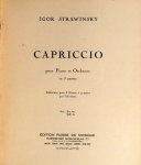 Strawinsky, Igor: - Capriccio pour piano et orchestre en 3 parties. Réduction por 2 pianos à 4 mains par l`auteur