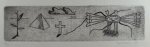 Hendriks, Eddy. - Surrealistische compositie (landschap met kruis en pyramide). Hendriks, Eddy. - Surrealistische compositie (landschap met kruis en pyramide).