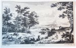 Willem Swidde (1661-1697) and Dirk Dalens II (1657-1687) - [Antique print, etching and engraving] Path on the right of a river [Set: Verschyde Landschappjes...], published ca. 1660.