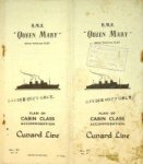 Cunard Line - R.M.S. Queen Mary plan of Cabin Class Accommodation