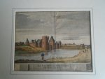Schijnvoet, Jacobus. Kopergravure - Het kasteel van Medemblik van buiten aan te sien. Gezicht op kasteel , man met hond aan de gracht
