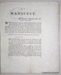 STAATEN GENERAAL, - Manifest. De Staaten Generaal der Vereenigde Nederlanden.