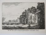 Jan van de Velde II (1593-1641); Claes Jansz. Visscher (II) (1586-1652); Pieter Schenck II (1660-1713) - [Antique etching, ets, landscape print] J. v.d. Velde II, Woman with child by a ruined house, publisdhed before 1713.