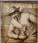 in the style of Adriaen van Ostade (1610-1685) - Antique drawing | Man with hat behind two barrels, ca. 1680, 1 p.