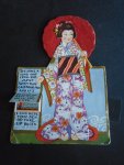 vloeibladen - Kalendervloeiblad 1930. Met klein kalendertje. Japans meisje met rijmpje. Vilten Parasol