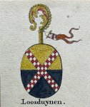  - [Coat of Arms] Wapen gedrukt op gevergeerd papier, met de tekst "Loosduynen", 70 x 60 mm.