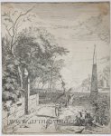 Albert Meyering (1645-1714) - [Antique print, etching/ets] Italian landscape with obelisk, published 1650-1700.