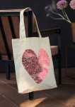  - Grote katoenen tas Uilenhart â€“ beige shopper met roze hartprint