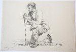 Michiel Jacobus van der Schaft (1829-1889) - [Antique drawing] Man kneeling (knielende man), ca. 1850-1900.