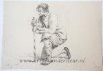 Michiel Jacobus van der Schaft (1829-1889) - [Antique drawing] Man kneeling (knielende man), ca. 1850-1900.