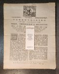  - Verkondiging van het tractaat van vrede, vriendschap en alliantie. Den 16 mey 1795 (...) geslooten tusschen de republicq van Vrankrijk en (...) der Ver. Provincien. Gravenhage 5-6-1795. Groot blad plano, gedrukt.
