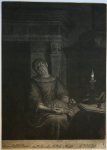 Valck, Gerard (1651-1726) after Musscher, Michiel van (1645-1705) - [Antique print, mezzotint] Sleeping woman/Slapende vrouw met borduurwerk. ca. 1662-1726.