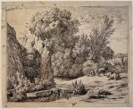 Karel Dujardin (1626-1678) - Antique print, etching | Landscape with man and three cows, published 1660, 1 p.