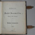 BIBLIA - Finse Bijbel: Biblia, se on: Pyhä Raamattu, Vanha ja Uusi Testamentti. 1. (16), 1105 p. / Wanhan Testamentin, Apokryfa-kirjat. (4), 116, (7) p. / Biblia, se on: Pyhä Raamattu, Vanha ja Uusi Testamentti. 2. (9), 359 p.