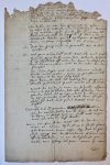 WESTDONGERADEEL E.O., VAN KLEFFENS - [Manuscript, legal document, 1757] Verbaal door S. van Kleffens betr. de waterlossing bij de Roode Schuur, 21-11-1757, manuscript, folio, 2 p. (beschadigd met verlies van een aantal woorden).