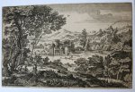 Kabel, Adrian van der (1630/31-1705) (or van der Cabel) - [Antique print, etching, ca 1705] Landscape with figures, published ca 1705, 1 p.