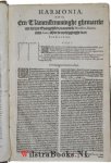 Calvijn, Johannes - Harmonia, Dat is, Een t'Samens-Stemminghe ghemaeckt wt de Drie Evangelisten, namelick, Mattheo, Marco, ende Luca, Met de Wtlegginghe van Jan Calvijn. Overgheset uyt den Latijnsche, by Gerardus Gallinaceus. Hier by zijn ghevoecht de Handelinghe...