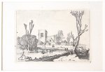 Gillis van Scheyndel (fl. ca. 1620-1660) - [Antique print, etching] Winter scene, iceskating: Skaters before a Church and a Village, published ca. 1650.