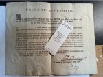  - VERVOER, ARNHEM, ‘T HOEN Formulier voor een paspoort voor ..... (niet ingevuld) om te varen van Arnhem naar Amsterdam of Utrecht met levensmiddelen. Arnhem 1799. Gedrukt met de handtekeningen met pen van S. van Bronkhorst en P. ‘t Hoen en met ...