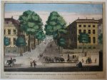  - [Antique print, handcolored etching] Vue du Nouveau Voor-hout en venant du Bois / Gesight van het Nieuwe Voor hout komende uyt het Bosch (Nieuwe Voorhout in Den Haag), published ca. 1770.