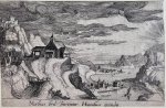 Simon Wijnants Frisius (1580-1629) after Matthijs Bril (1550-1584) - Antique print, etching | Landscape with a river valley on right and church on a hill on the left, published 1614, 1 p.