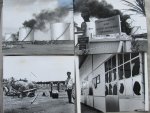  - 5 PERSFOTO'S van de beschieting door Sukarno's troepen van een olie-opslagplaats in Menado