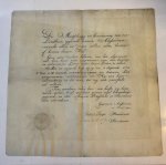  - LEEUW, DE; MAATSCHAPPIJ VAN LANDBOUW Lidmaatschapsbul voor Mr. Daniel Cornelis de Leeuw als lid van de Maatschappij tot bevordering van den Landbouw, opgericht binnen Amsterdam. Amsterdam 26 maart 1777, getekend door Fredrick Alewijn, pres., e...