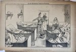 Braakensiek, Johan (1858-1940) - [Original lithograph/lithografie by Johan Braakensiek] In het Europeesch Influenza-Hospitaal, 22 December 1889, 1 pp.