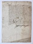 LALAING, ANTHONIE VAN - [Manuscript 1530] Acte waarbij Anthonie de Lalaing, graaf van Hoogstraten, een aantal financiële regelingen maakt. D.d. 31-10-1530. Manuscript op papier, 28x20 cm, getekend A. de Lalaing.