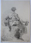 Michiel Jacobus van der Schaft (1829-1889) - [Antique drawing] Sitting woman holding a jug. (Zittende vrouw/boerin met een kan in de hand), ca. 1850-1900.