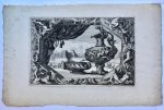 Schenk, Pieter (1660-1711) [?] after Jean le Pautre - [Antique print, etching] Basin and mobile water fountain in cartouche.
