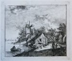 Johannes Huibert Prins (1757-1806) - [Two antique prints, etching] View of a village beside a river/ Dorp bij rivier. 1776.