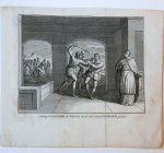 [Tanje, P.] - Prent: 'Hertog Godefried de Noorman wordt door de graave Everard gedood', [d.d. 885], anonieme gravure.