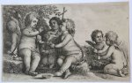Hollar, Wenzel (1607–1677) after Avont, Pieter van (1600-1652) - [Antique print, etching] Jesus, John and four cherubs/Jezus, Johannes en vier cherubijntjes, ca 1645.