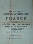 Edinburgh Geographical Institute - Bartholomew's Contour Motoring Map of France showing the best touring roads (2 Maps - Northern and Southern Sections) in slipcase, original price 10/6