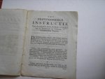 Bentinck, C.W. Ter ordonnantie van Welgemelde Gedeputeerden, M. Tydeman. Te Zwolle - Provisineele Instructie voor de respective Kelderhouders van Brandewyn en Gebrande of Gedistelleerde Wateren