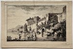 Legros, Salvator (1754-1834) - [Antique etching, 1788] River outside city walls (rivier met stadsmuur), published 1788, 1 p.