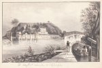 PHILADELPHIA - Original washed ink drawing of Fairmount Waterworks of Schuylkill River, Philadelphia, copying W.H. Bartlett's 1835 engraving.