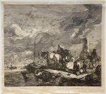 Johannes Visscher (1633/34-1712), after Philips Wouwerman (1619-1668), published by Justus Danckertsz (1635-1701) - Antique print, etching and engraving | A Harbour, published ca. 1670, 1 p.