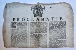 VREESWIJK - [Printed publication 1796] Proclamatie van Representanten ‘s Lands van Utrecht d.d. 17-3-1796 betr. de rechten van de stad Utrecht op de heerlijkheid Vreeswijk of De Vaart. Plano, gedrukt, 1 p.